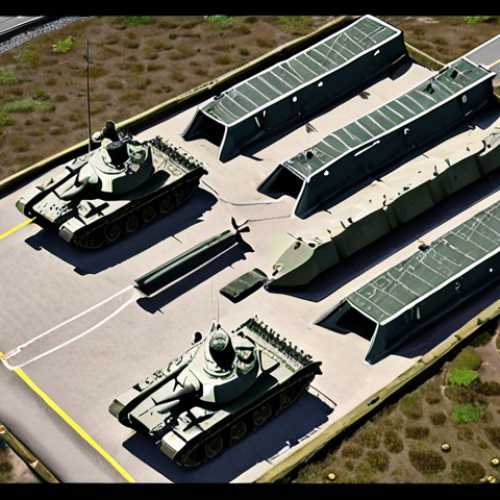 **

*   A strategic overhead view of a fortified Swedish military base, emphasizing the placement of turrets and defensive structures for optimal coverage. Include a few key Swedish military units, like Stridsvagn 122 tanks, positioned defensively. Lighting should be focused and strategic.

**