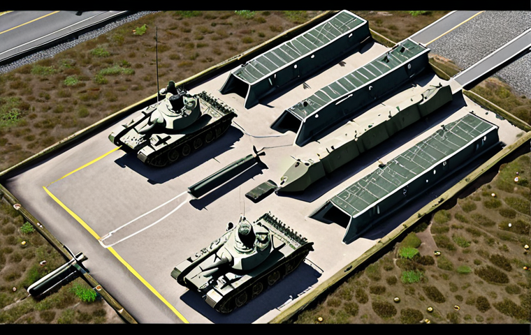 **
* A strategic overhead view of a fortified Swedish military base, emphasizing the placement of turrets and defensive structures for optimal coverage. Include a few key Swedish military units, like Stridsvagn 122 tanks, positioned defensively. Lighting should be focused and strategic.
**